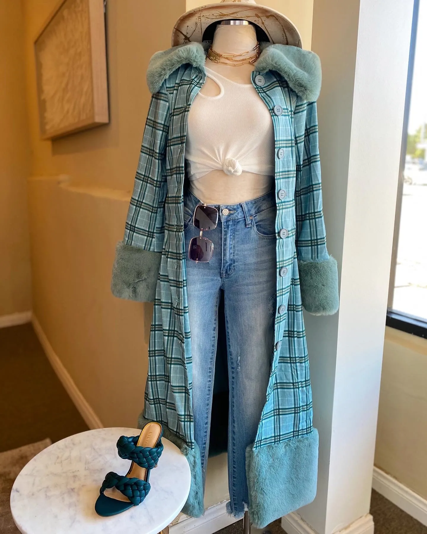 Plaid Fur Coat