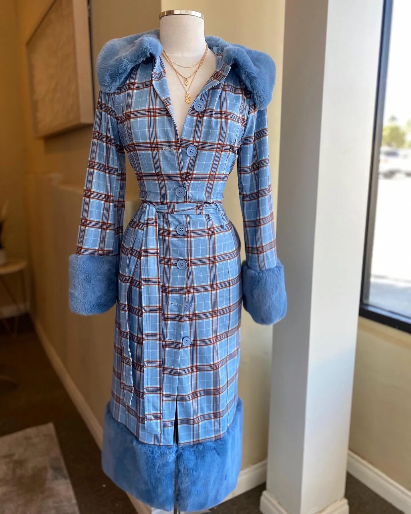 Plaid Fur Coat