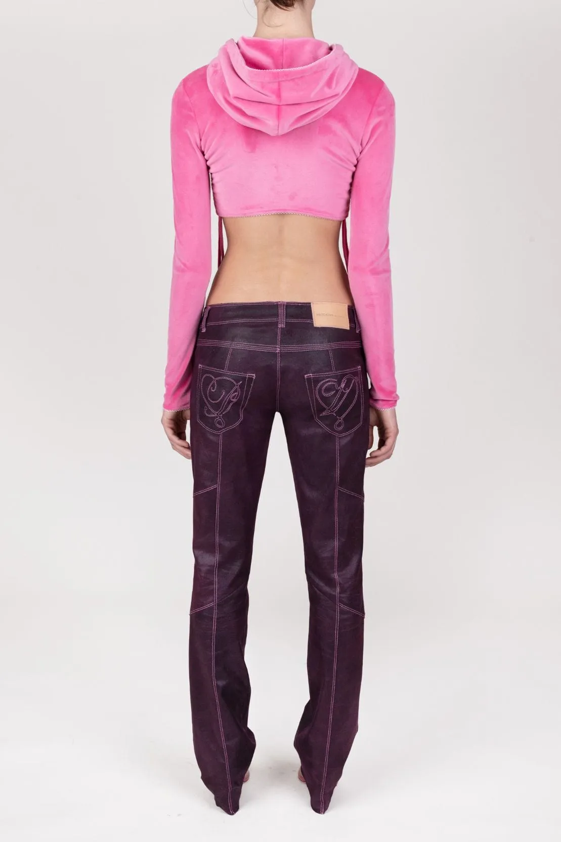 Plum Paneled Leather Stretch Leather Pants