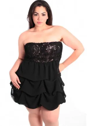 Plus Size Bubble Floral Pink Tube Dress