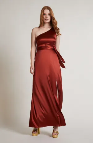 Porto Dress in Burnt Orange Satin