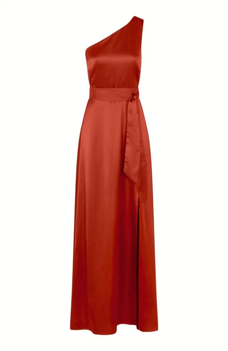Porto Dress in Burnt Orange Satin