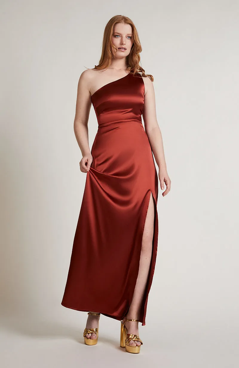 Porto Dress in Burnt Orange Satin