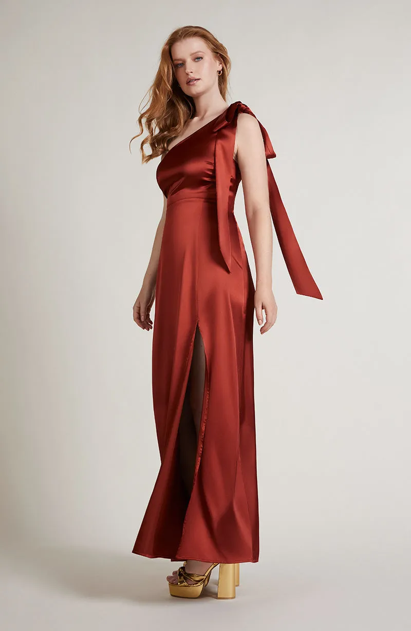 Porto Dress in Burnt Orange Satin