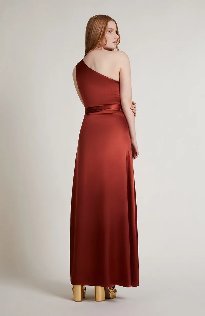 Porto Dress in Burnt Orange Satin