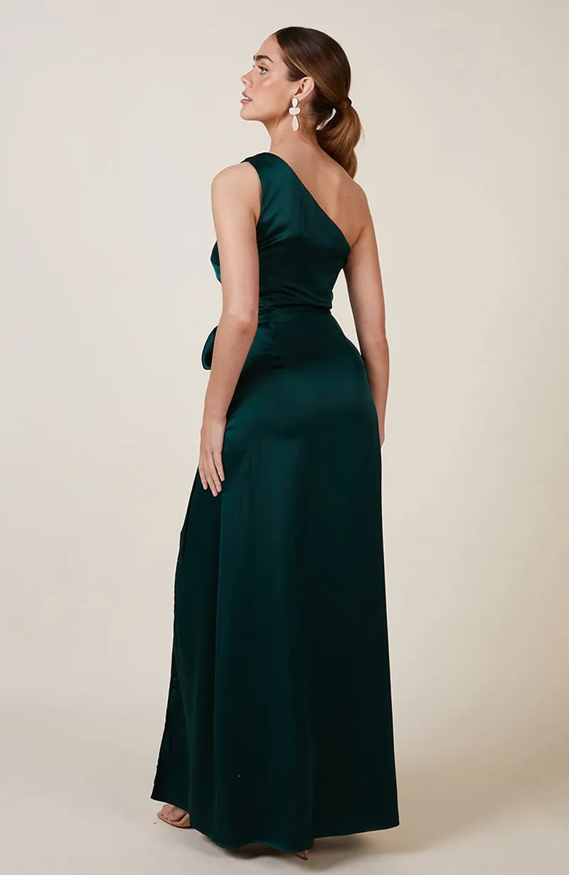 Porto Dress in Forest Green Satin