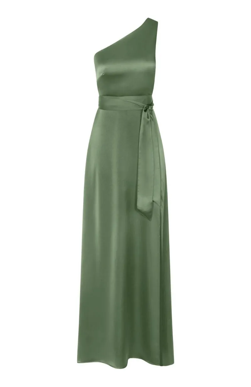 Porto Dress in Olive Green Satin