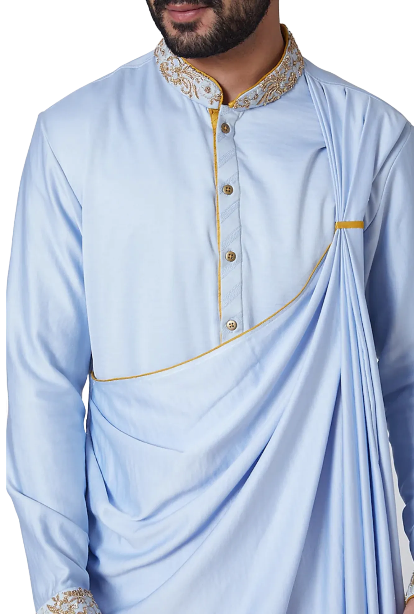 Powder Blue Draped Kurta with Embroidery