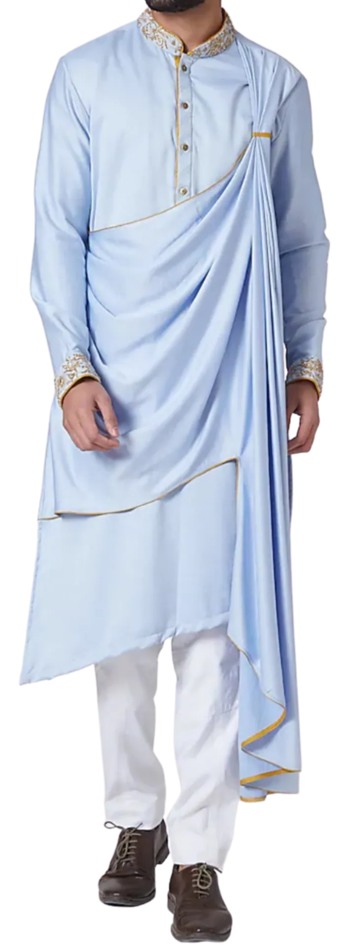 Powder Blue Draped Kurta with Embroidery