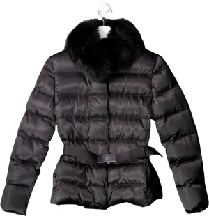 Prada Black Down Jacket With Fur Collar UK 6