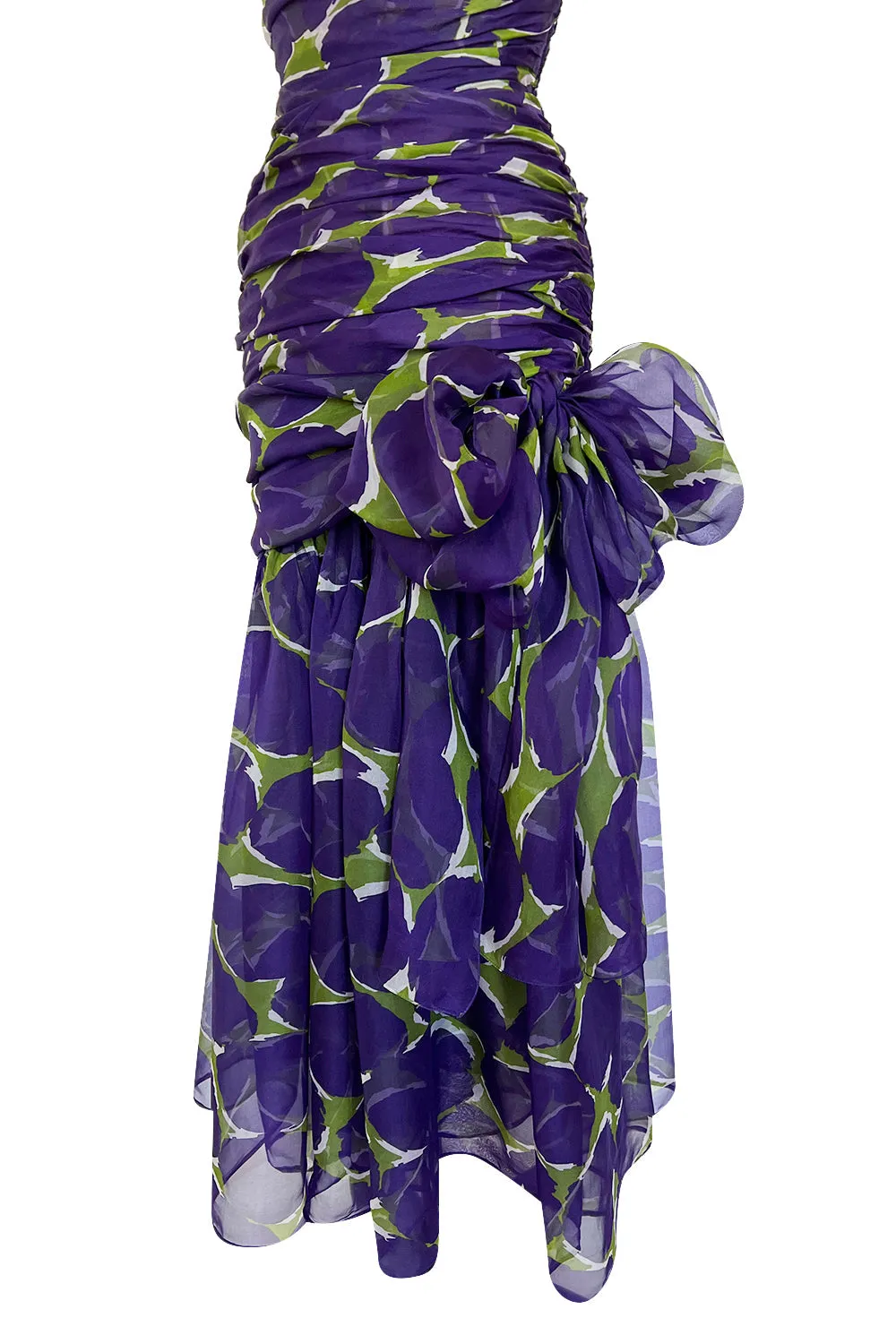 Prettiest Spring 1984 Yves Saint Laurent Runway Strapless Purple & Green Silk Dress
