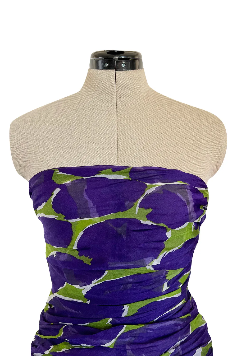 Prettiest Spring 1984 Yves Saint Laurent Runway Strapless Purple & Green Silk Dress