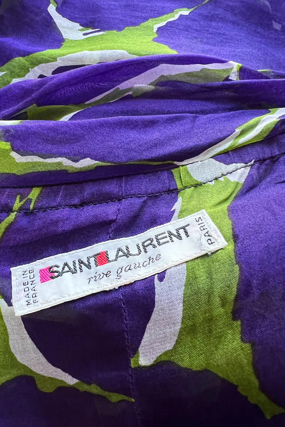 Prettiest Spring 1984 Yves Saint Laurent Runway Strapless Purple & Green Silk Dress