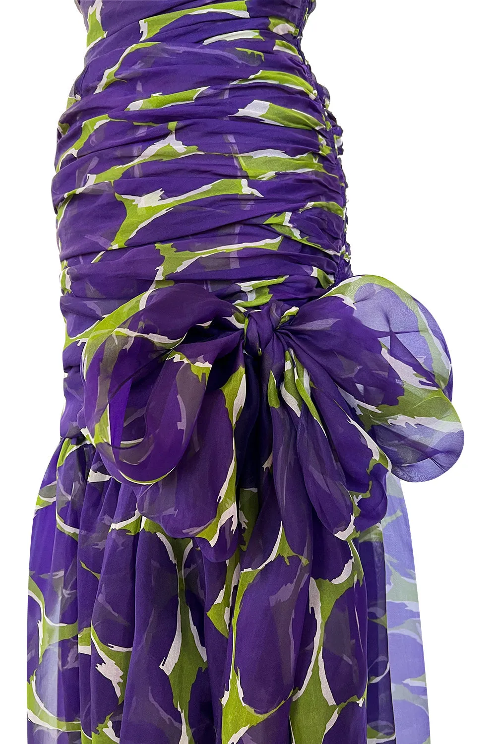 Prettiest Spring 1984 Yves Saint Laurent Runway Strapless Purple & Green Silk Dress