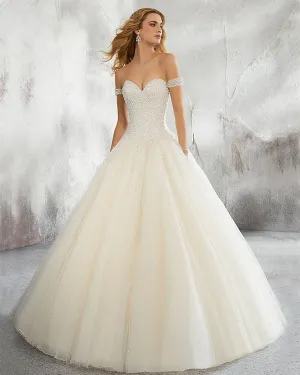 Princess 2018 Tulle Wedding Dresses Cap Sleeves Beaded Sparkly Ball Gown Bridal Wedding Gowns