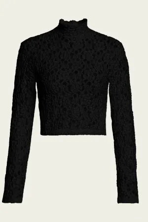 Puckered Lace Cropped Mockneck