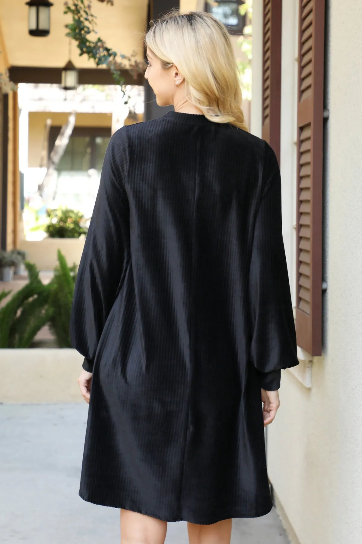 Puff Long Sleeve Velvet Dress