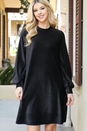 Puff Long Sleeve Velvet Dress