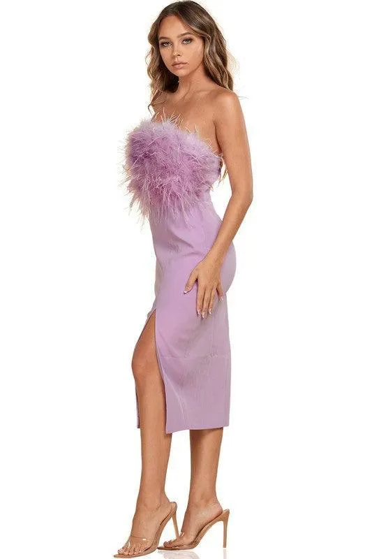 Purple Lavender Woven Classic Feather Midi Dress