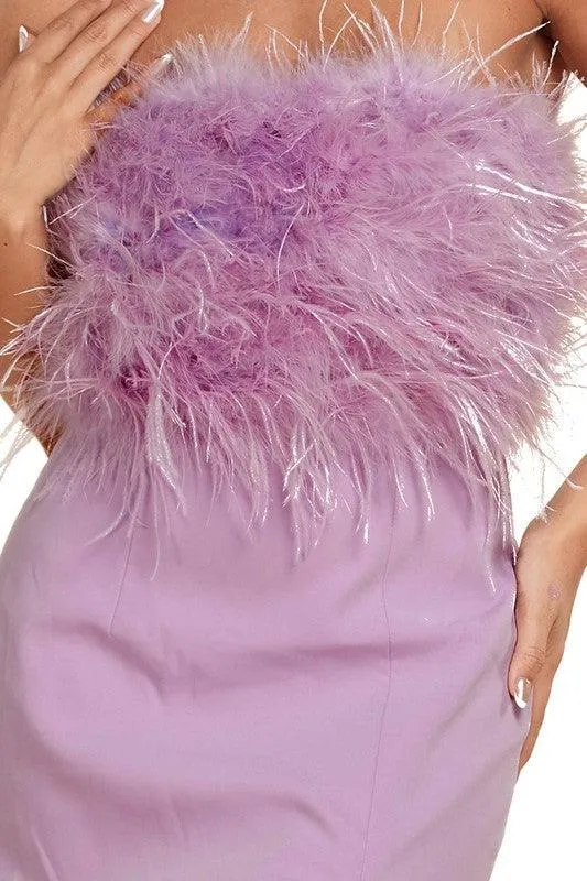 Purple Lavender Woven Classic Feather Midi Dress