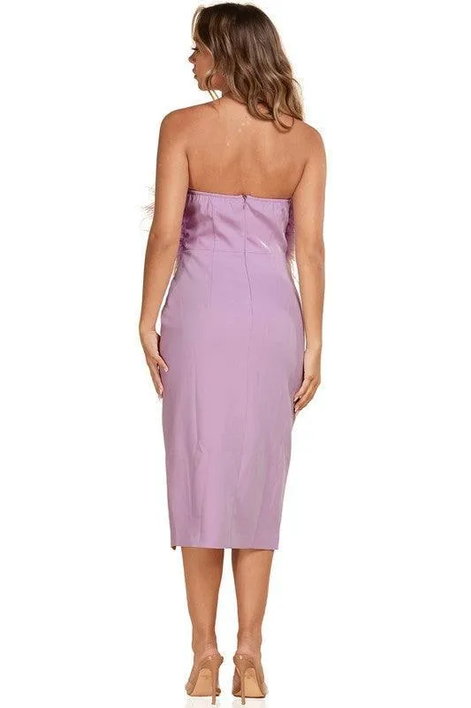 Purple Lavender Woven Classic Feather Midi Dress