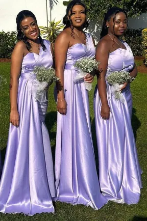 Purple Satin Mermaid One Shoulder Floor Length Bridesmaid Dresses, MBD283