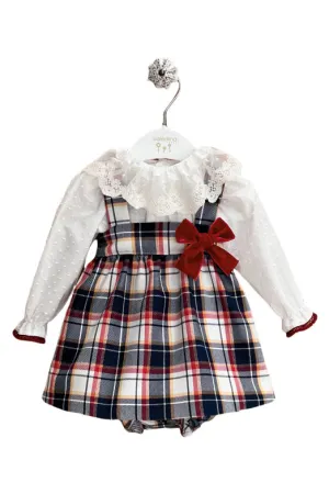 "Delilah" Tartan Pinafore Dress, Blouse & Bloomers
