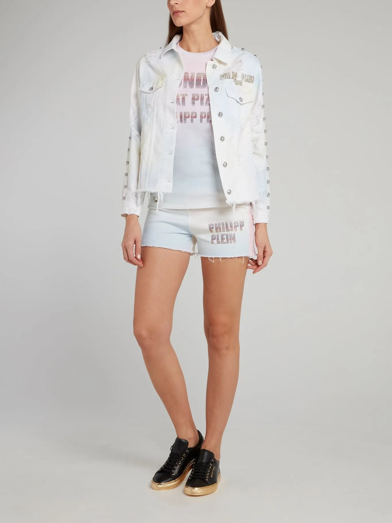 Rainbow Embellished Frayed Denim Jacket
