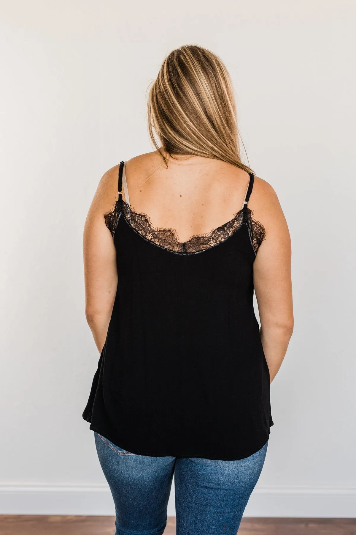 Raise Your Spirits Lace Trimmed Tank Top- Black