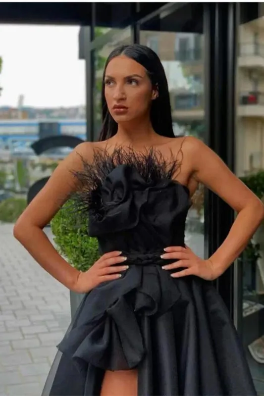 Raven Feather Split Long Prom Gown