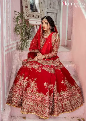 Red Choli Bridal Lehenga Indian Velvet Dress #BS611