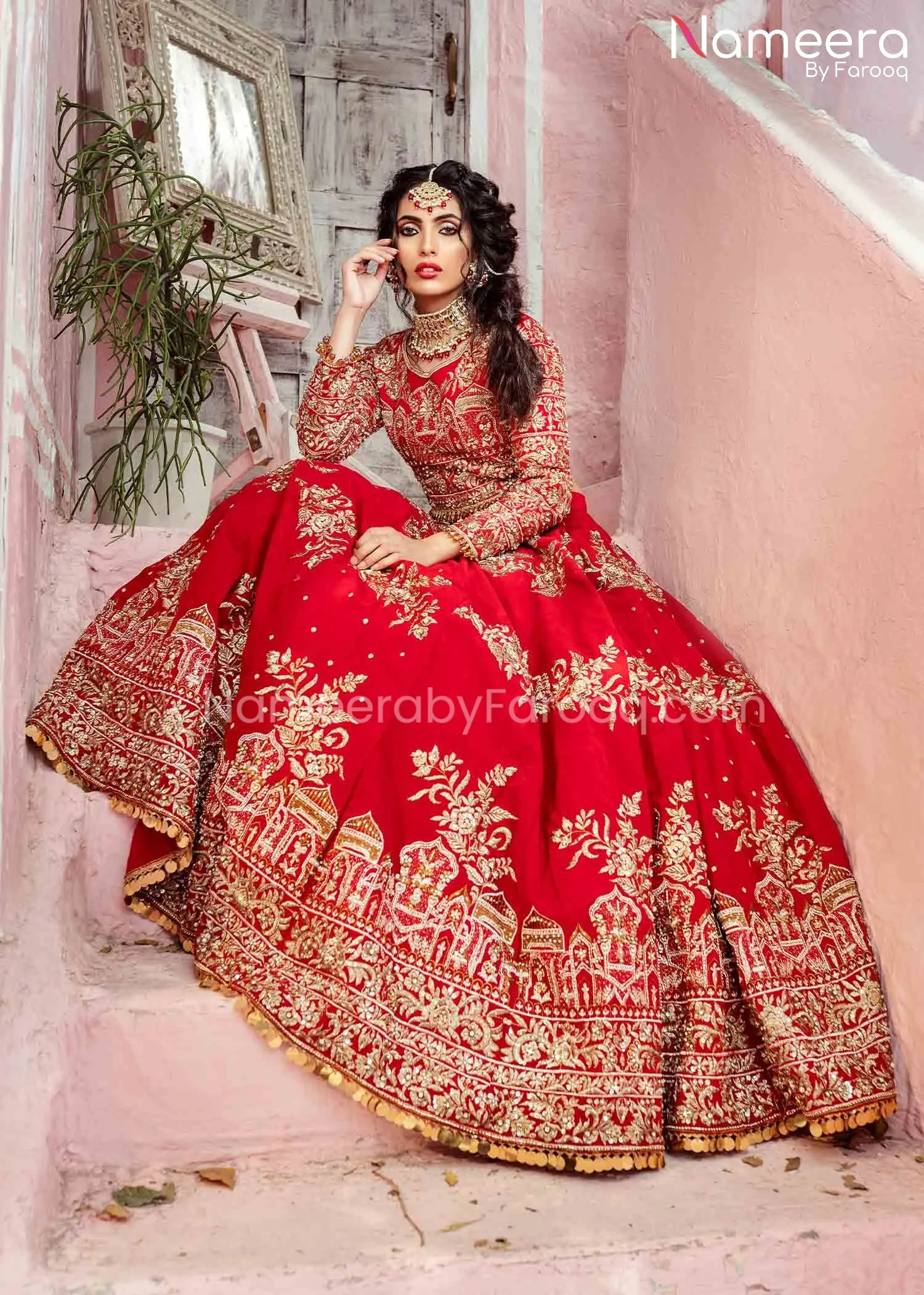 Red Choli Bridal Lehenga Indian Velvet Dress #BS611