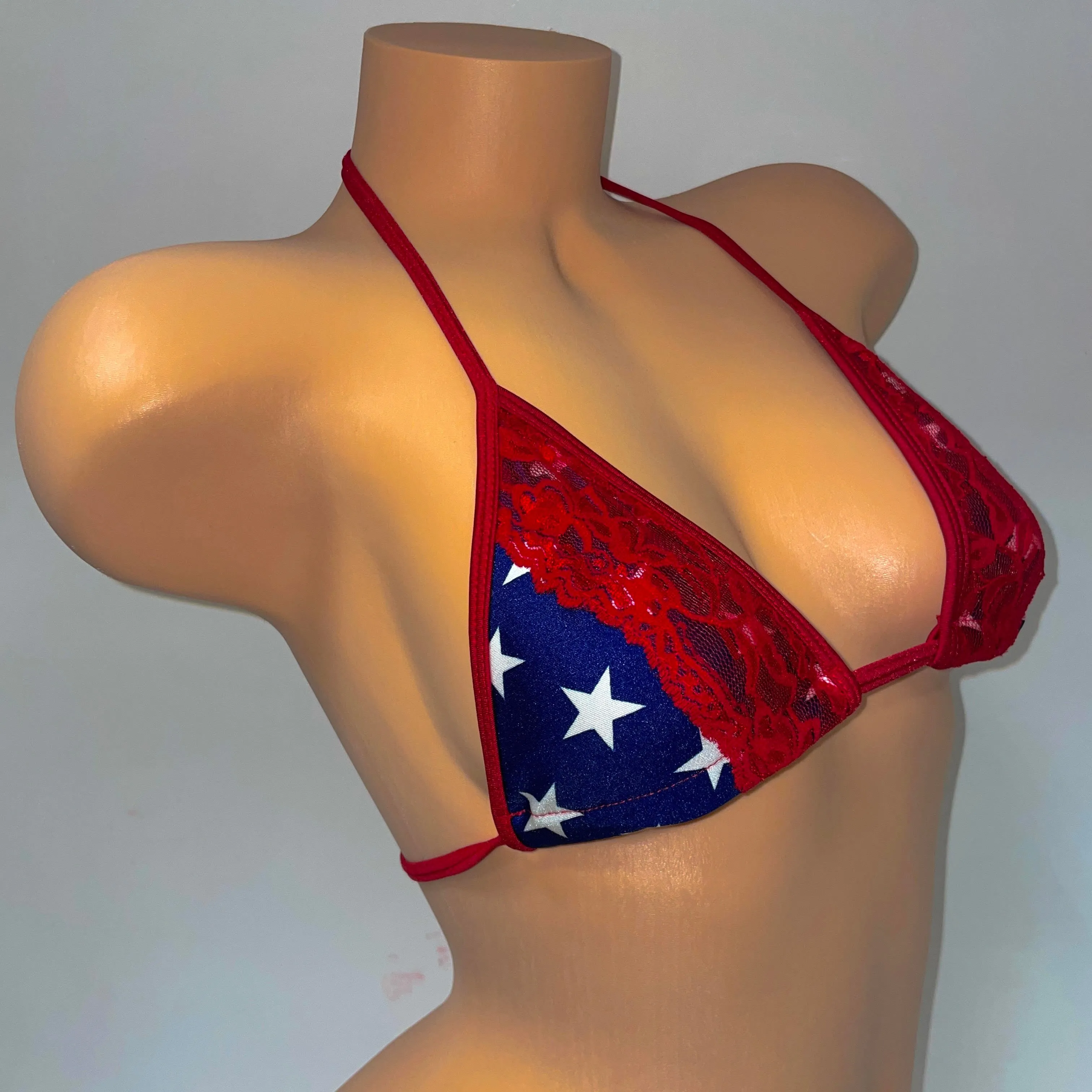 RED LACE STAR BIKINI TOP