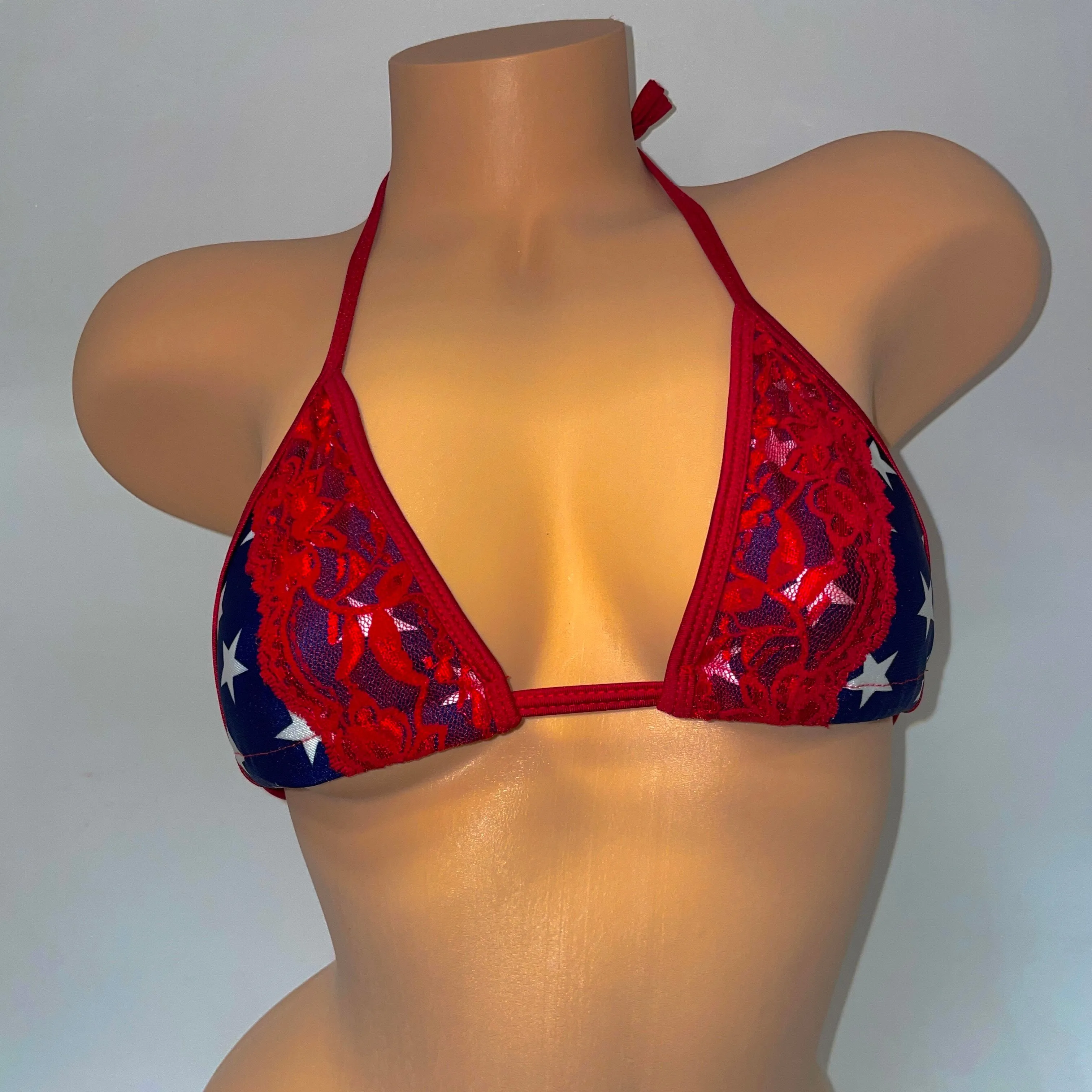 RED LACE STAR BIKINI TOP