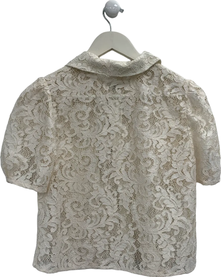 River Island White Lace Puff Sleeve Shirt UK 8