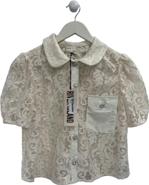 River Island White Lace Puff Sleeve Shirt UK 8
