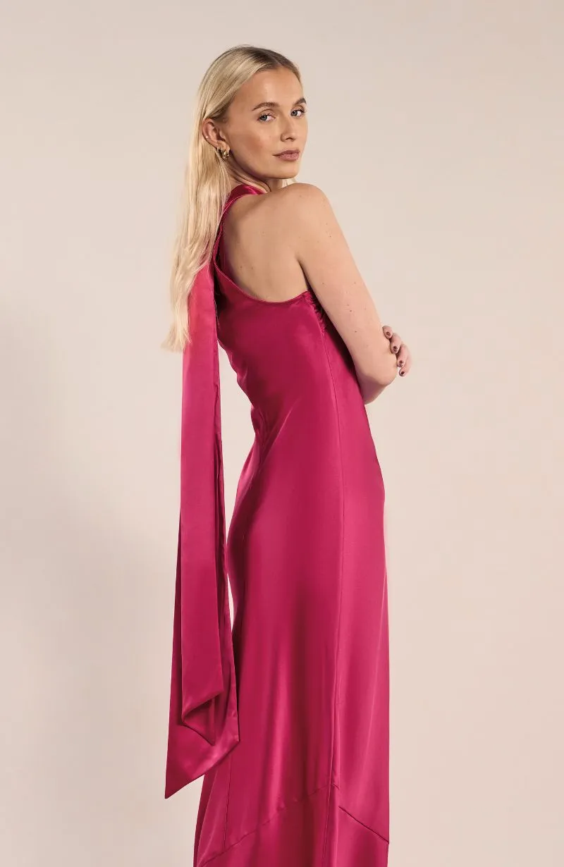 Roma Dress in Hot Pink Satin
