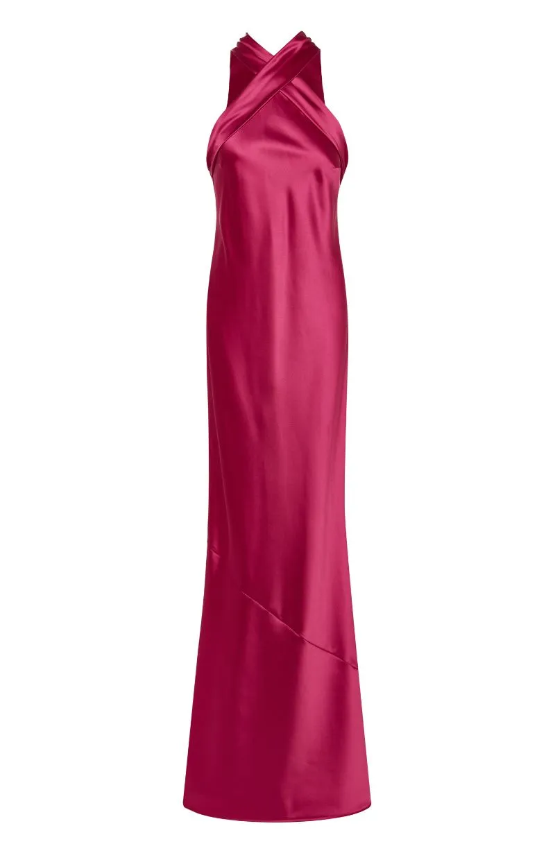 Roma Dress in Hot Pink Satin