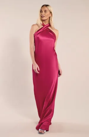 Roma Dress in Hot Pink Satin