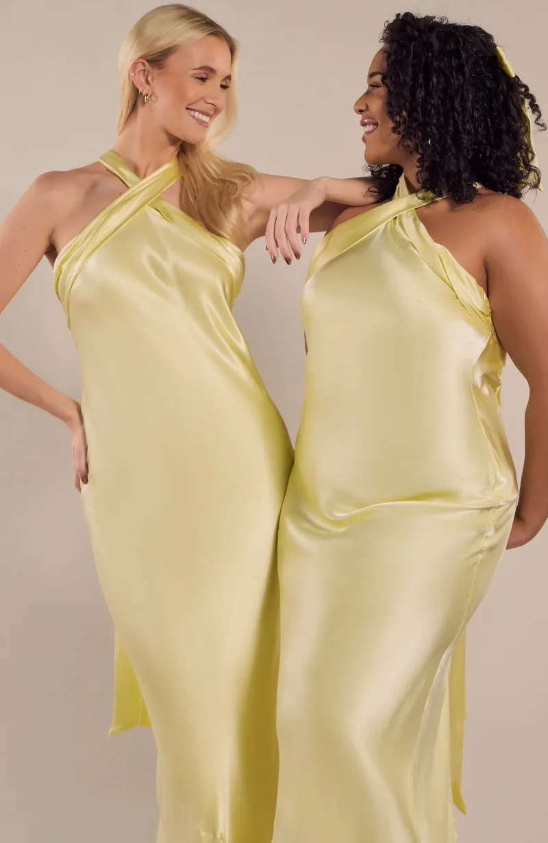 Roma Dress in Lemonade Yellow Satin
