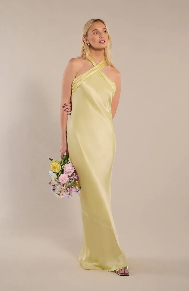 Roma Dress in Lemonade Yellow Satin