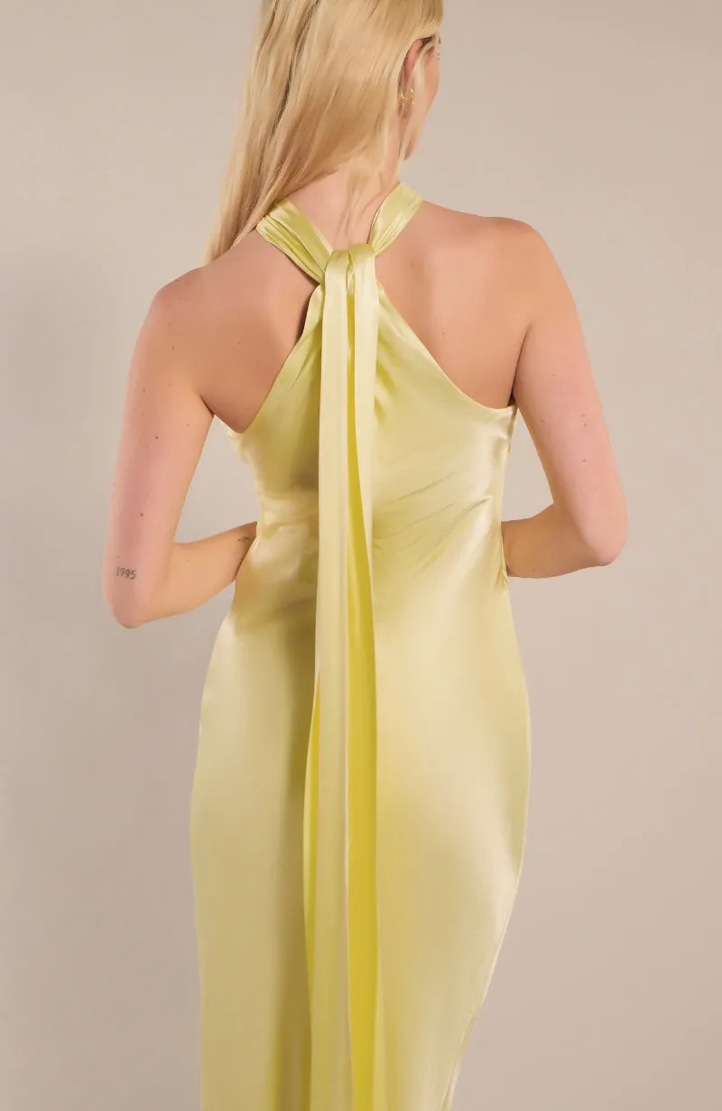 Roma Dress in Lemonade Yellow Satin