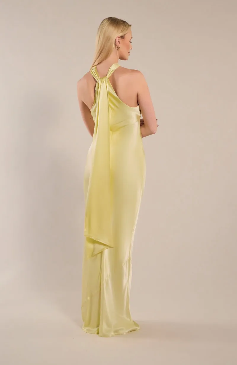 Roma Dress in Lemonade Yellow Satin