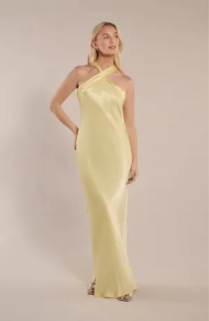 Roma Dress in Lemonade Yellow Satin