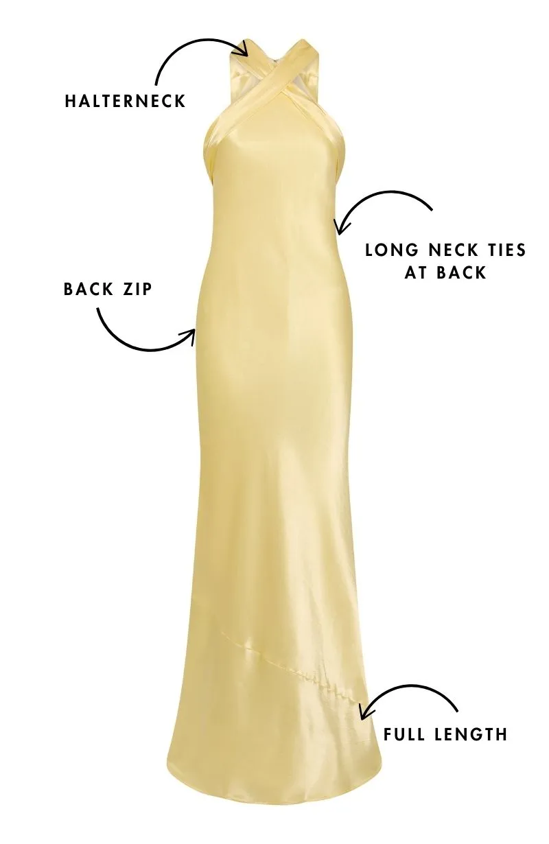Roma Dress in Lemonade Yellow Satin