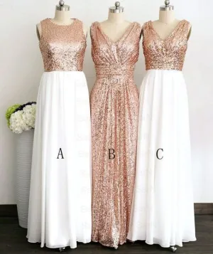 rose gold bridesmaid dresses long mismatched v neck cheap sparkle wedding guest dresses 2020