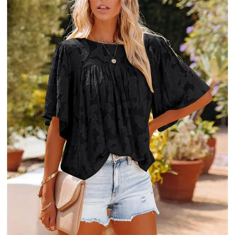 Round neck half sleeve chiffon shirt