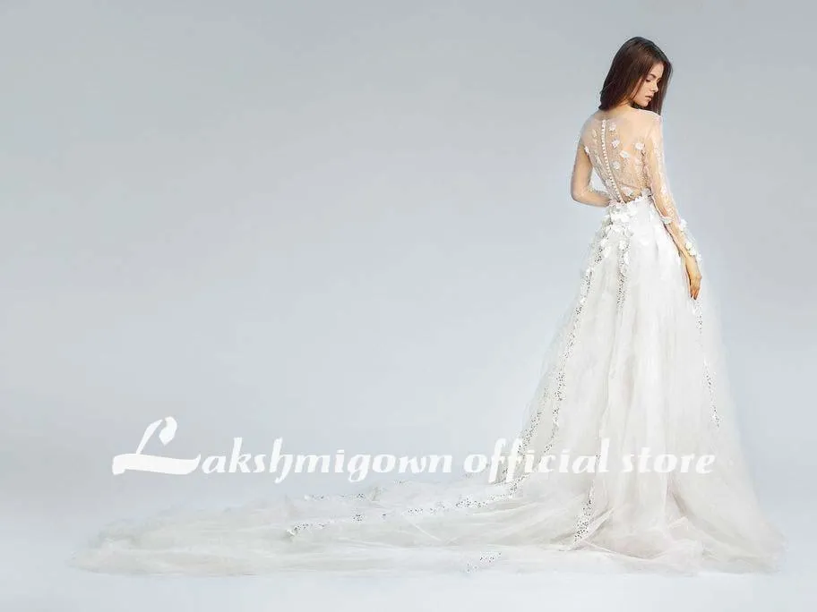 Roycebridal Floor Length V Neck Satin Lace Beach Wedding Dresses