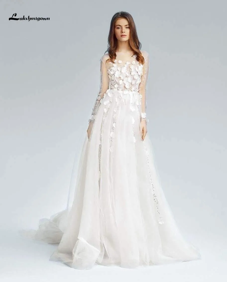 Roycebridal Floor Length V Neck Satin Lace Beach Wedding Dresses