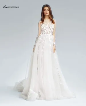 Roycebridal Floor Length V Neck Satin Lace Beach Wedding Dresses